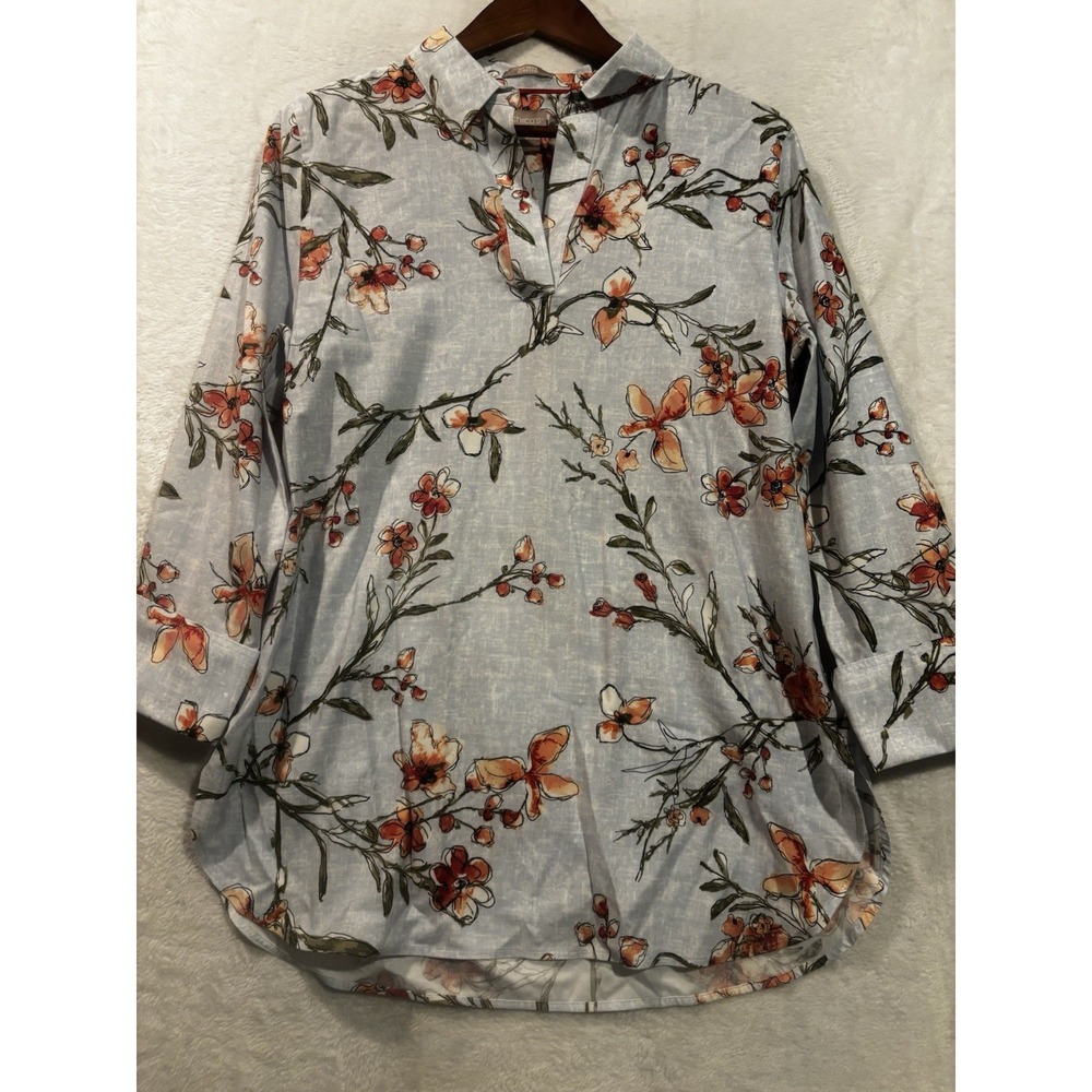 Chicos Top Women's Blouse Artsy Floral M Japan Spring Tunic Shirt Resort - Picture 1 of 10